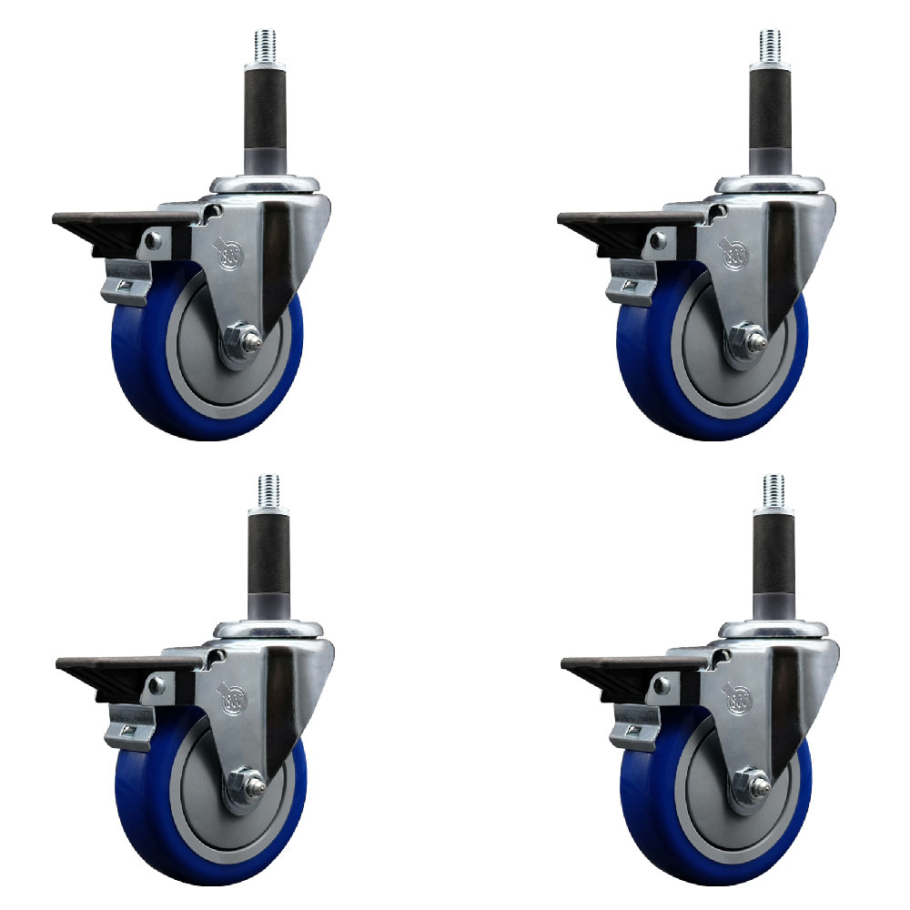 SCC-EX20S414-PPUB-BLUE-PLB-1-4 Polyurethane Swivel Expanding Stem Caster with 4 in. Blue Wheels & 1 in. Stems - Set of 4