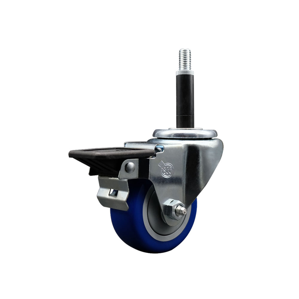SCC-EX20S314-PPUB-BLUE-PLB-34 Polyurethane Expanding Stem Swivel Caster with 3 in. Blue Wheel & 0.75 in. Stem & Posi Locking Brake