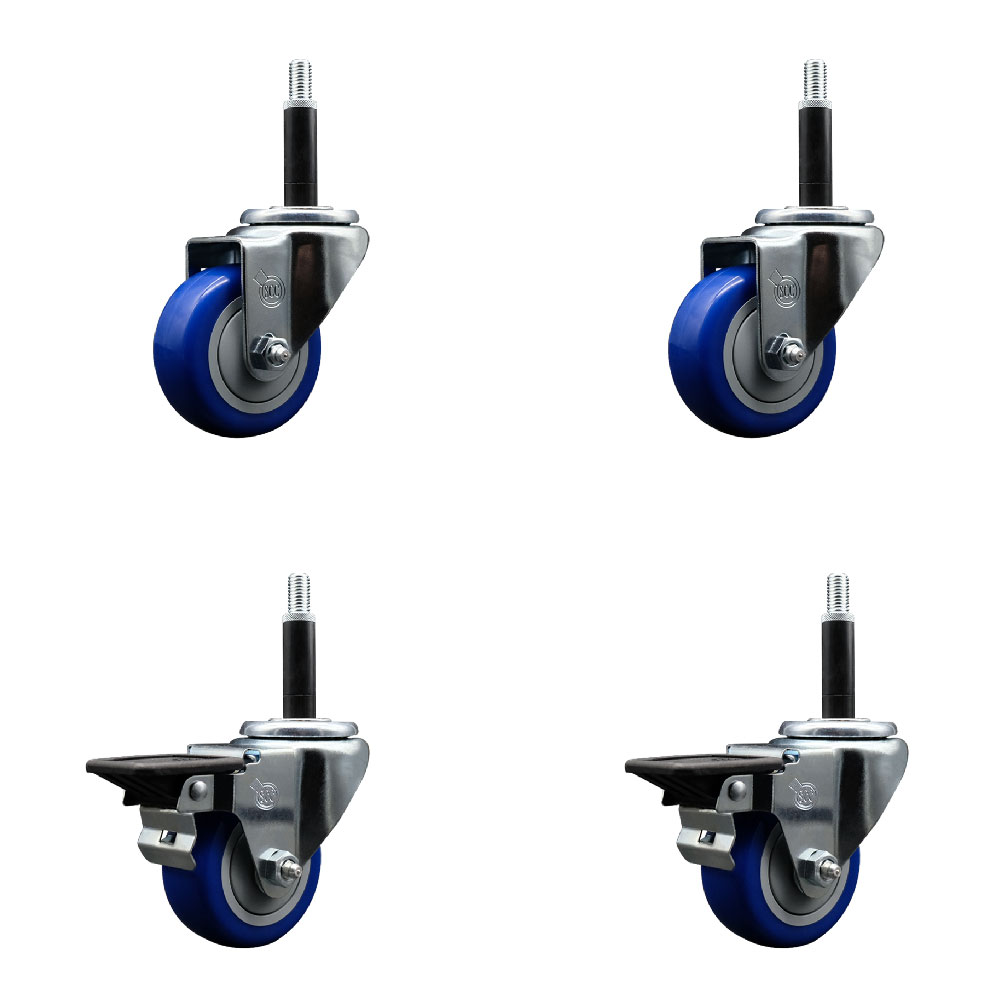 SCC-EX20S314-PPUB-BLUE-2-PLB-2-34 Polyurethane Swivel Expanding Stem Caster with 3 in. Blue Wheels & 0.75 in. Stems - Set of 4