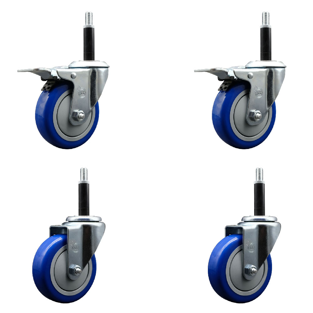 SCC-SSEXTTL20S414-PPUB-BLUE-2-S-2-34 Stainless Steel Polyurethane Swivel Expanding Stem Caster with 4 in. Blue Wheels & 0.75 in. Stems - Set of 4