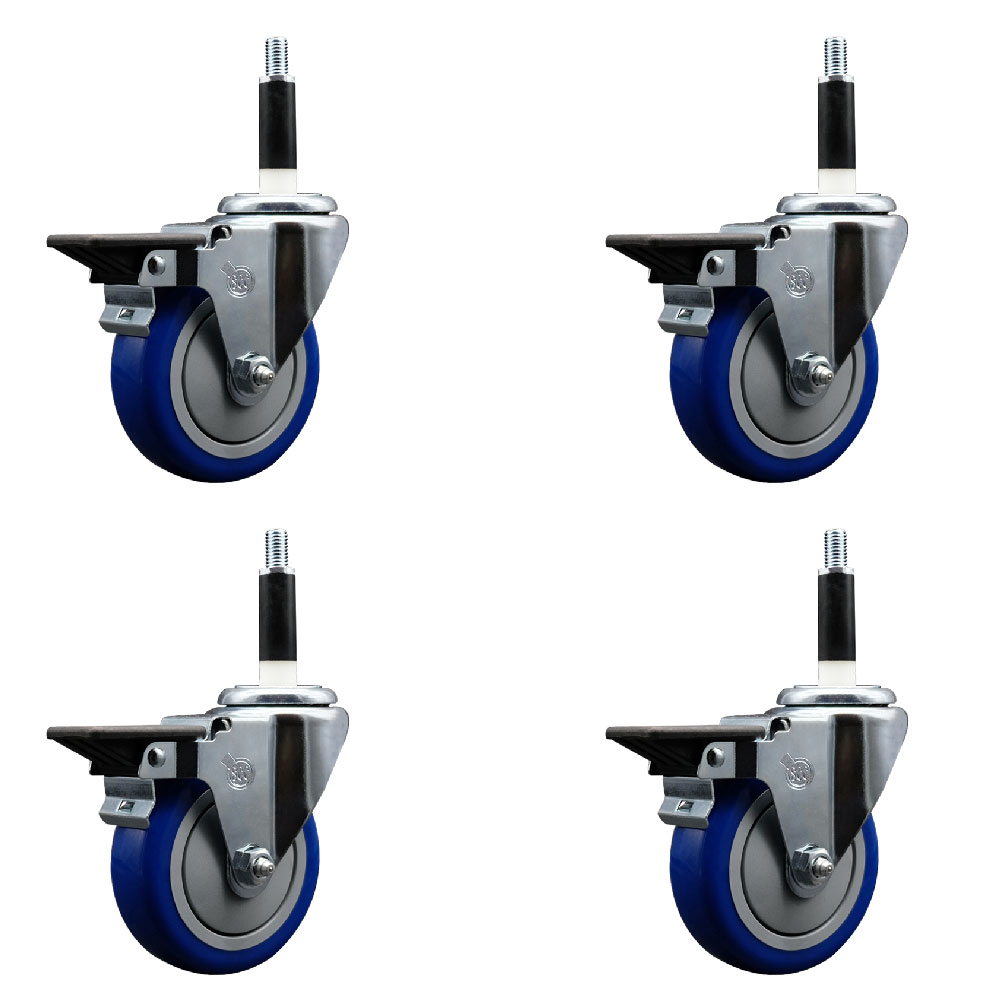 SCC-EX20S414-PPUB-BLUE-PLB-78-4 Polyurethane Swivel Expanding Stem Caster with 4 in. Blue Wheels & 0.87 in. Stems - Set of 4