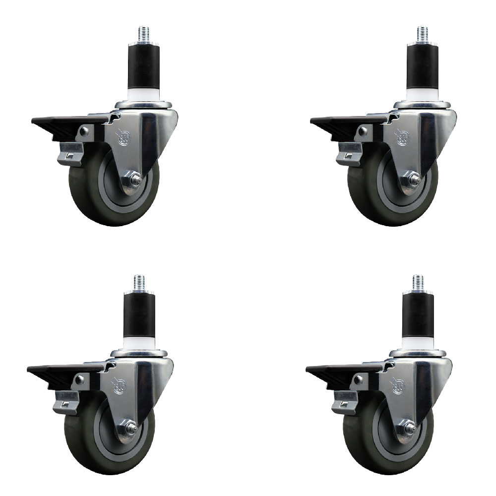 SCC-EX20S3514-PPUB-PLB-112-4 Polyurethane Swivel Expanding Stem Caster with 3.5 in. Gray Wheels & 1.5 in. Stems - Set of 4