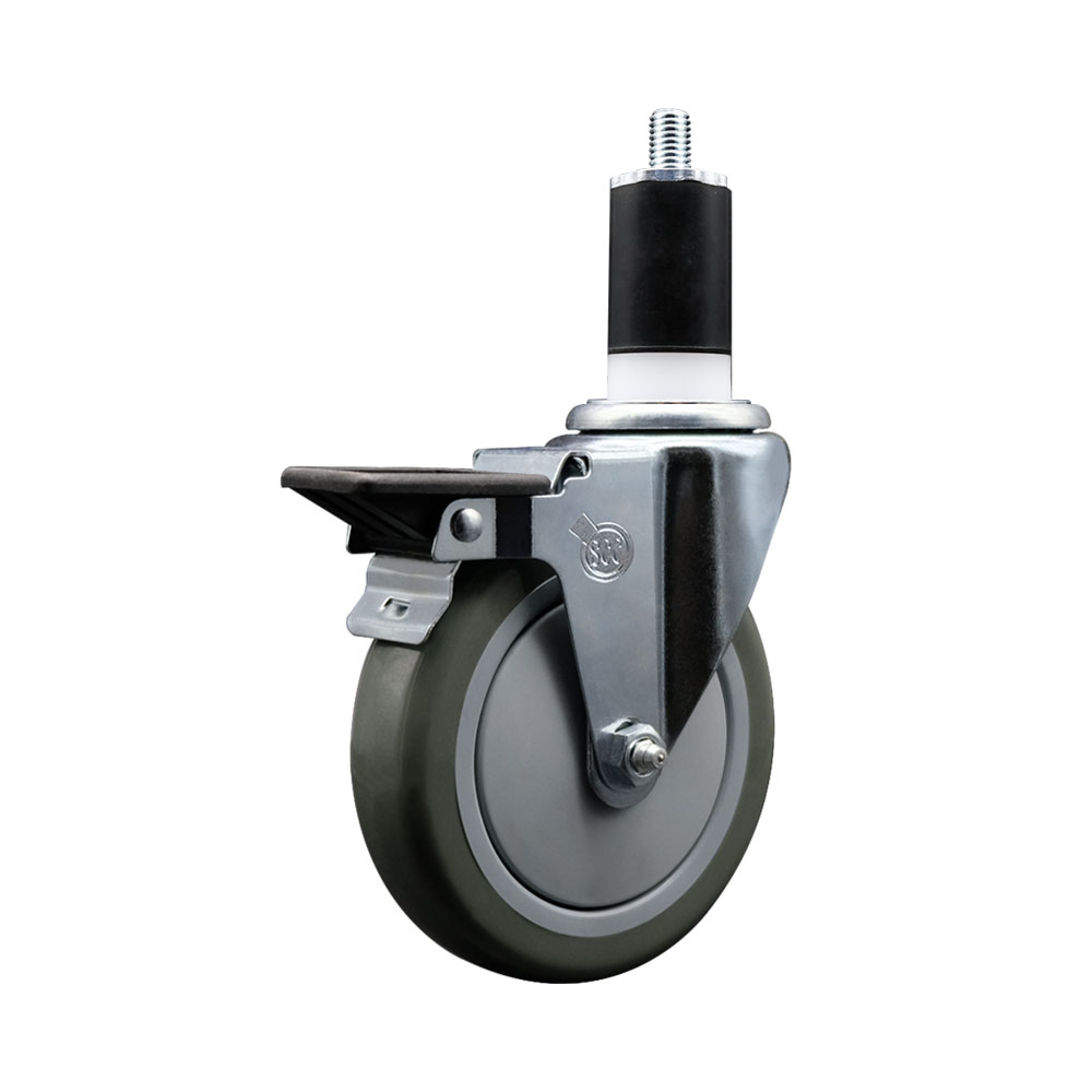 SCC-EX20S514-PPUB-PLB-112 Polyurethane Expanding Stem Swivel Caster with 5 in. Gray Wheel & 1.5 in. Stem & Posi Locking Brake