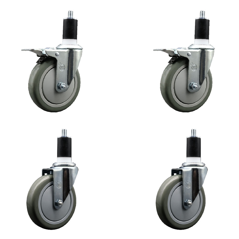 SCC-EXTTL20S514-PPUB-2-S-2-112 Polyurethane Swivel Expanding Stem Caster with 5 in. Gray Wheels & 1.5 in. Stems - Set of 4