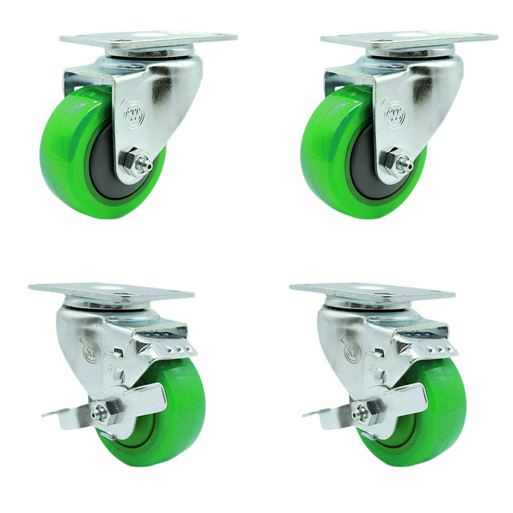 SCC-20S314-PPUB-GRN-2-TLB-2 Polyurethane Swivel Top Plate Caster with 3 in. Green Wheels - Set of 4