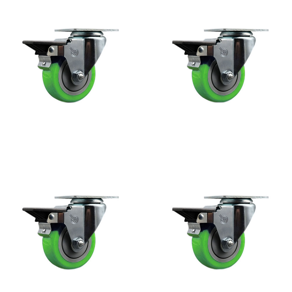 SCC-20S3514-PPUB-GRN-PLB-4 Polyurethane Swivel Top Plate Caster with 3.5 in. Green Wheels - Set of 4