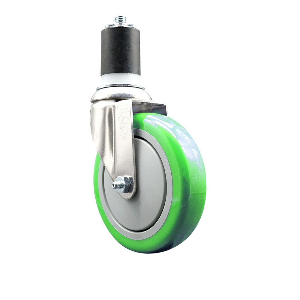 Polyurethane Swivel Stem Caster with 5 in. Green Caster Wheels, 1.87 in. Expanding Stem - 316 Stainless Steel Caster