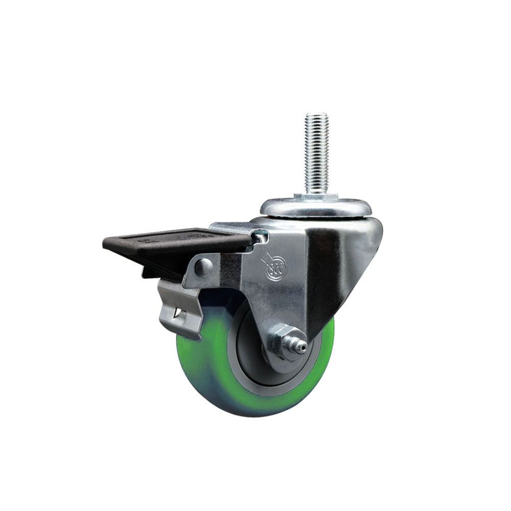 SCC-TS20S314-PPUB-GRN-PLB-34212 Polyurethane Swivel Threaded Stem Caster with 3 x 1.25 in. Green Wheel & 0.75 in. Stem & Posi Locking Brake
