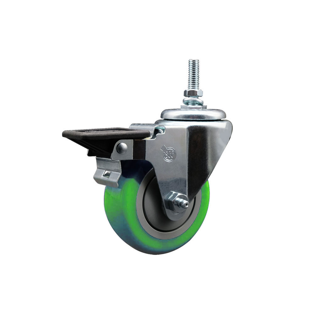 SCC-TS20S3514-PPUB-GRN-PLB-381615 Polyurethane Swivel Threaded Stem Caster with 3.5 x 1.25 in. Green Wheel & 0.38 in. Stem & Posi Locking Brake
