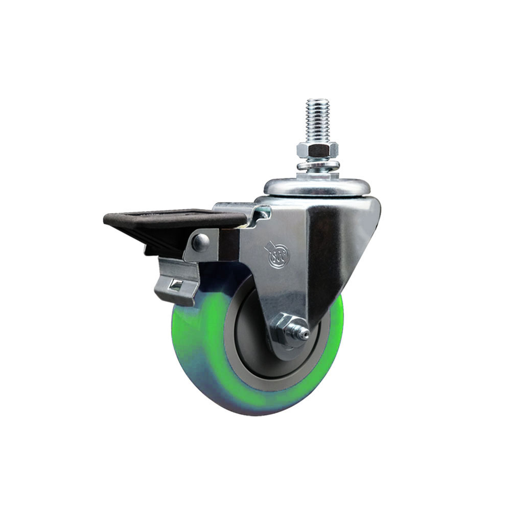 SCC-TS20S3514-PPUB-GRN-PLB-M1015 Polyurethane Swivel Threaded Stem Caster with 3.5 x 1.25 in. Green Wheel & 10 mm Stem & Posi Locking Brake