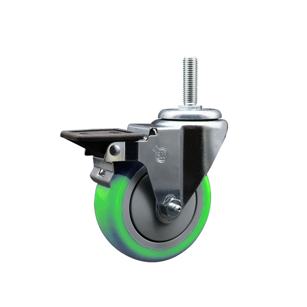 SCC-TS20S414-PPUB-GRN-PLB-34212 Polyurethane Swivel Threaded Stem Caster with 4 x 1.25 in. Green Wheel & 0.75 in. Stem & Posi Locking Brake
