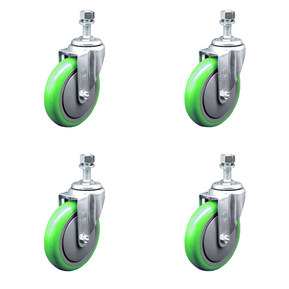 SCC-TS20S514-PPUB-GRN-121315-4 Polyurethane Swivel Threaded Stem Caster with 5 x 1.25 in. Green Wheels & 0.5 in. Stems - Set of 4