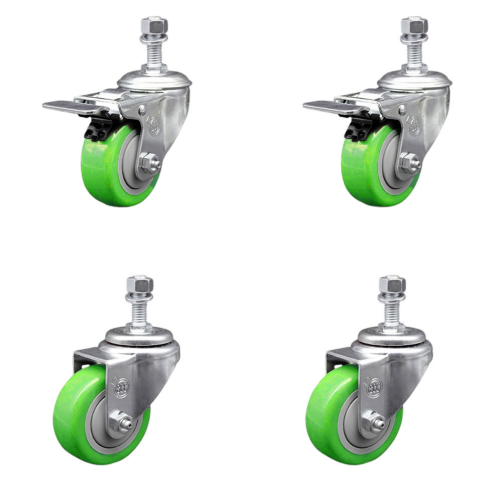 SCC-TSTTL20S314-PPUB-GRN-121315-2-S-2 Polyurethane Swivel Threaded Stem Caster with 3 x 1.25 in. Green Wheels & 0.5 in. Stems - Set of 4