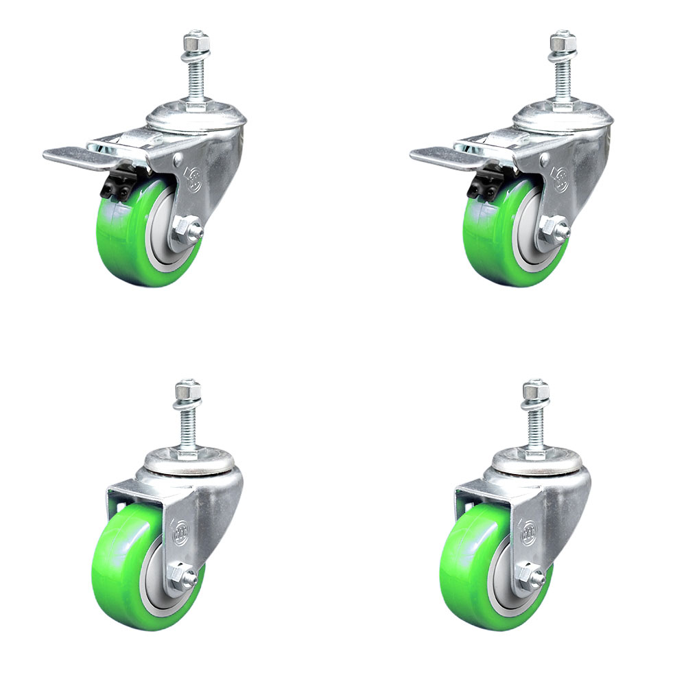 SCC-TSTTL20S3514-PPUB-GRN-381615-2-S-2 Polyurethane Swivel Threaded Stem Caster with 3.5 x 1.25 in. Green Wheels & 0.38 in. Stems - Set of 4
