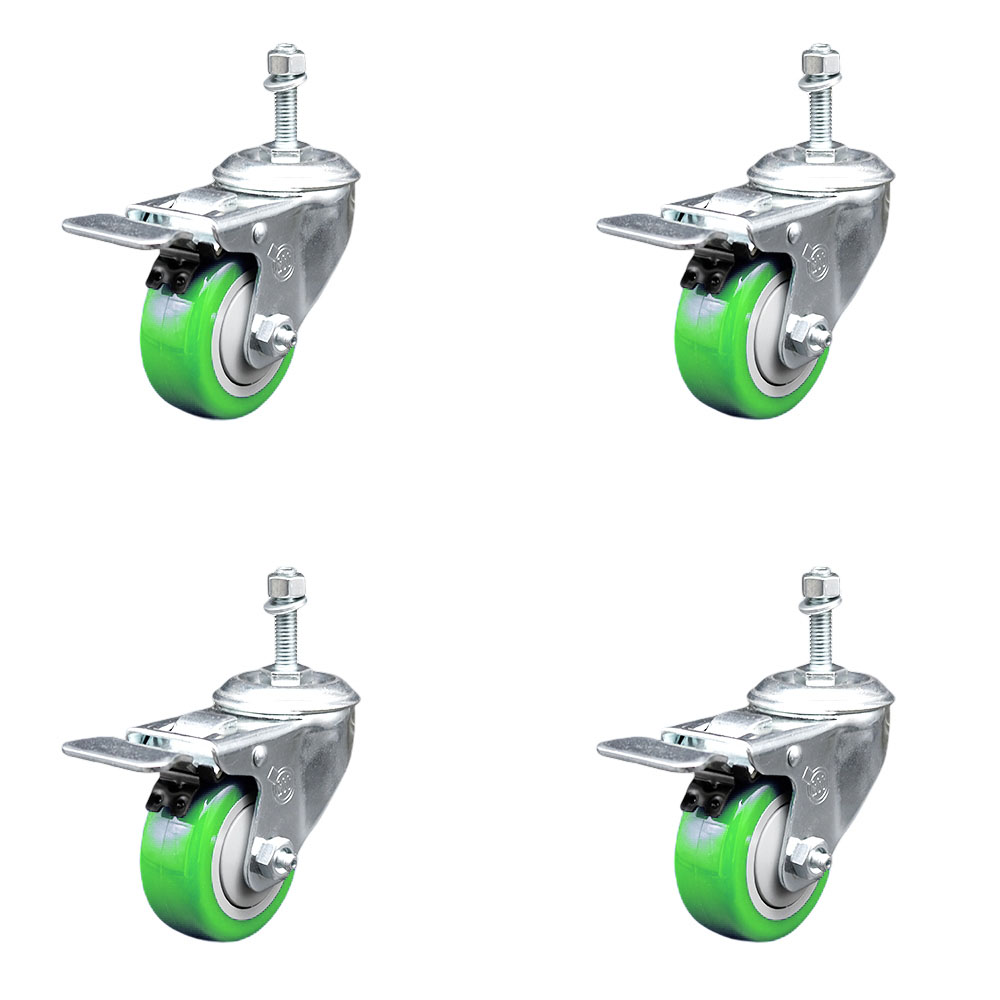 SCC-TSTTL20S3514-PPUB-GRN-381615-4 Polyurethane Swivel Threaded Stem Caster with 3.5 x 1.25 in. Green Wheels & 0.38 in. Stems - Set of 4