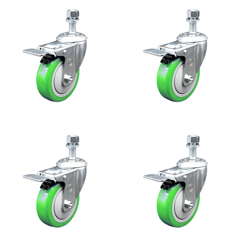 SCC-TSTTL20S414-PPUB-GRN-M1215-4 Polyurethane Swivel Threaded Stem Caster with 4 x 1.25 in. Green Wheels & 12 mm Stems - Set of 4