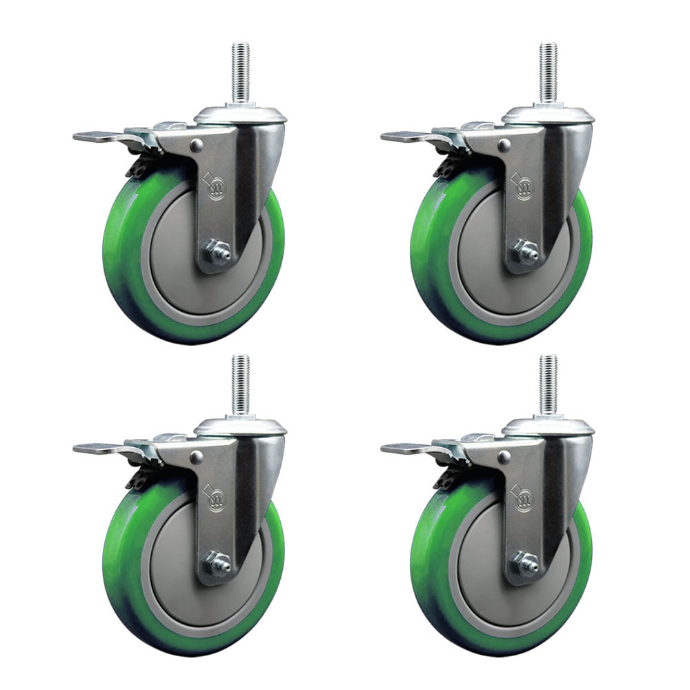 SCC-TSTTL20S514-PPUB-GRN-34212-4 Polyurethane Swivel Threaded Stem Caster with 5 x 1.25 in. Green Wheels & 0.75 in. Stems - Set of 4