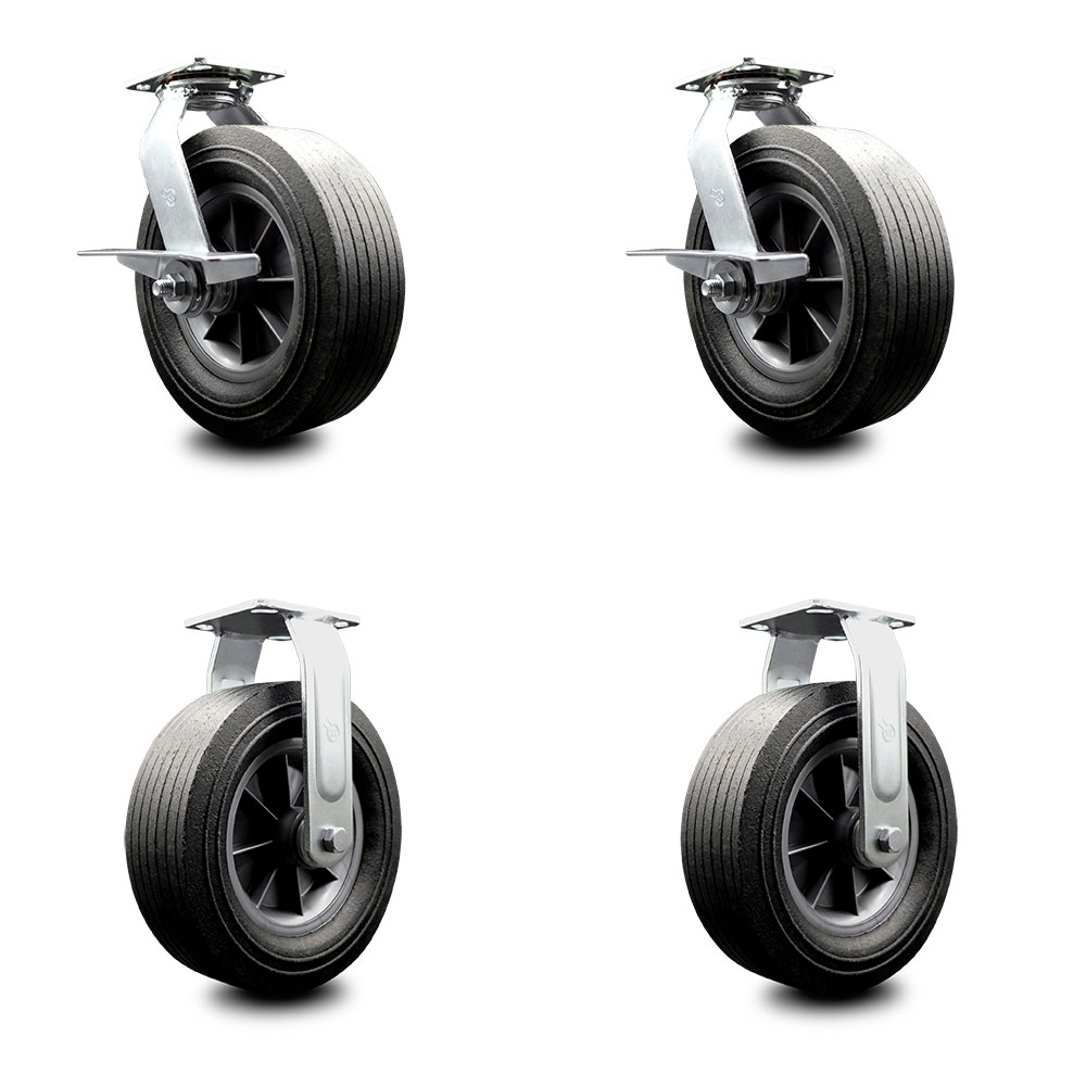 SCC-100S1030-SNB-SLB-BSL-2-R-2 10 in. Swivel Semi Pneumatic Solid Rubber Wheel Casters, Black - Set of 4