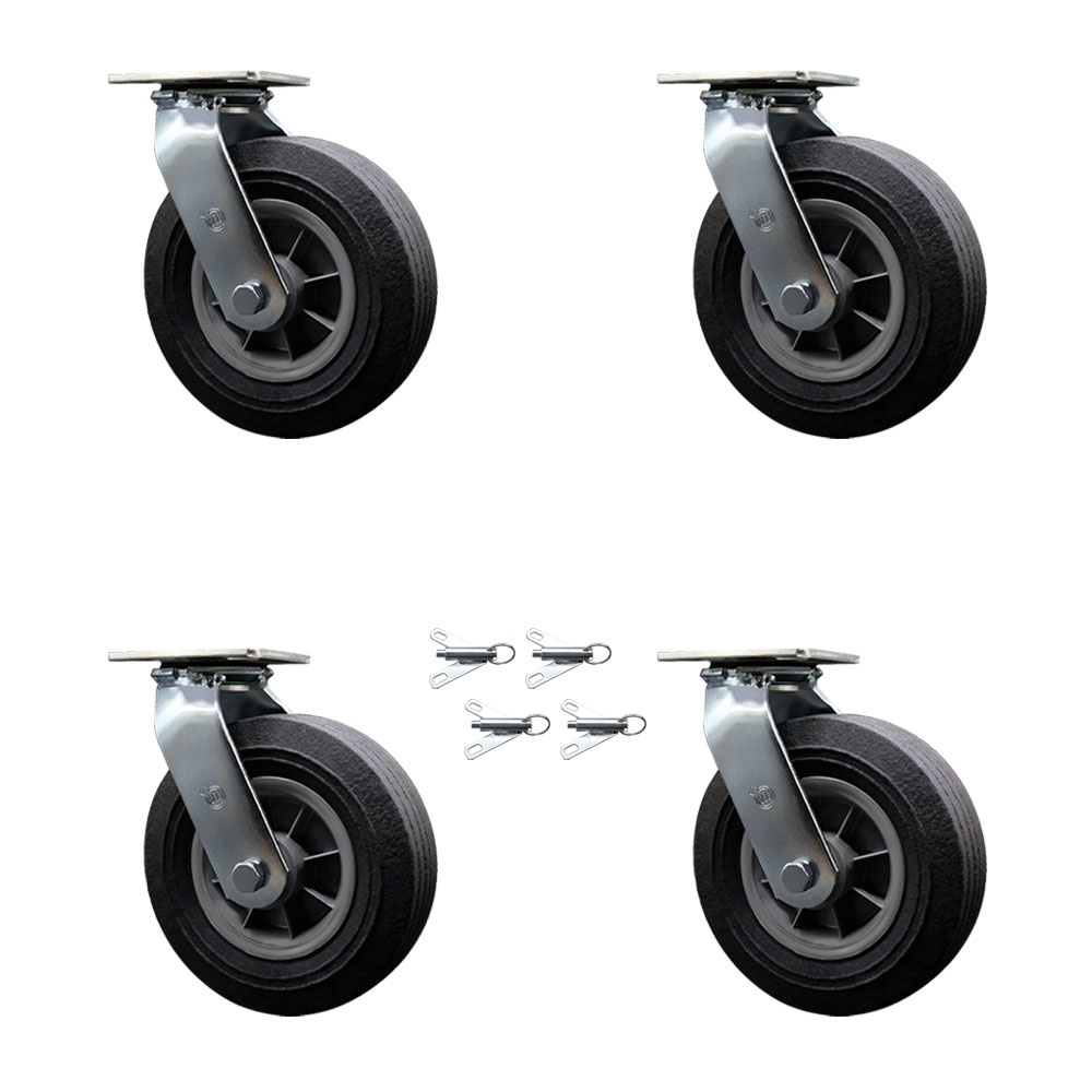 SCC-100S825-SNB-BSL-4 8 in. Swivel Semi Pneumatic Solid Rubber Wheel Casters, Black - Set of 4