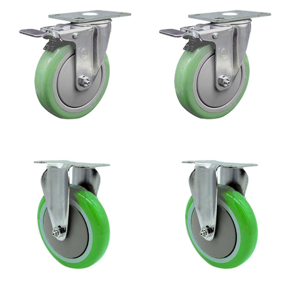 SCC-TTL20S514-PPUB-GRN-2-R-2 Polyurethane Swivel Top Plate Caster with 5 in. Green Wheels - Set of 4