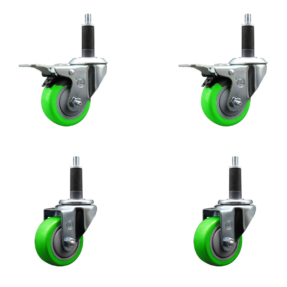 SCC-SSEXTTL20S314-PPUB-GRN-2-S-2-1 Stainless Steel Polyurethane Swivel Expanding Stem Caster with 3 in. Green Wheels & 1 in. Stems - Set of 4