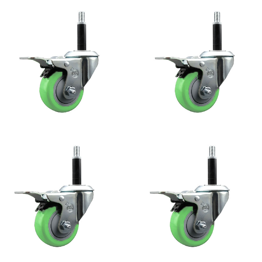SCC-SSEXTTL20S314-PPUB-GRN-34-4 Stainless Steel Polyurethane Swivel Expanding Stem Caster with 3 in. Green Wheels & 0.75 in. Stems - Set of 4