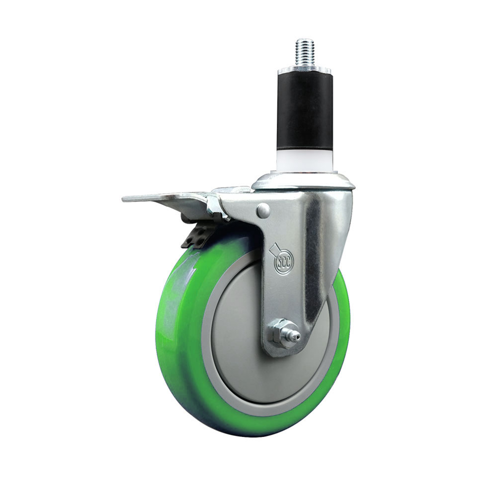 SCC-SSEXTTL20S514-PPUB-GRN-112 Stainless Steel Polyurethane Expanding Stem Swivel Caster with 5 in. Green Wheel & 1.5 in. Stem & Total Locking Brake
