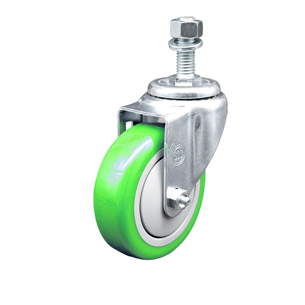 SCC-SSTS20S414-PPUB-GRN-M1215 Stainless Steel Polyurethane Swivel Threaded Stem Caster with 4 x 1.25 in. Green Wheel & 12 mm Stem