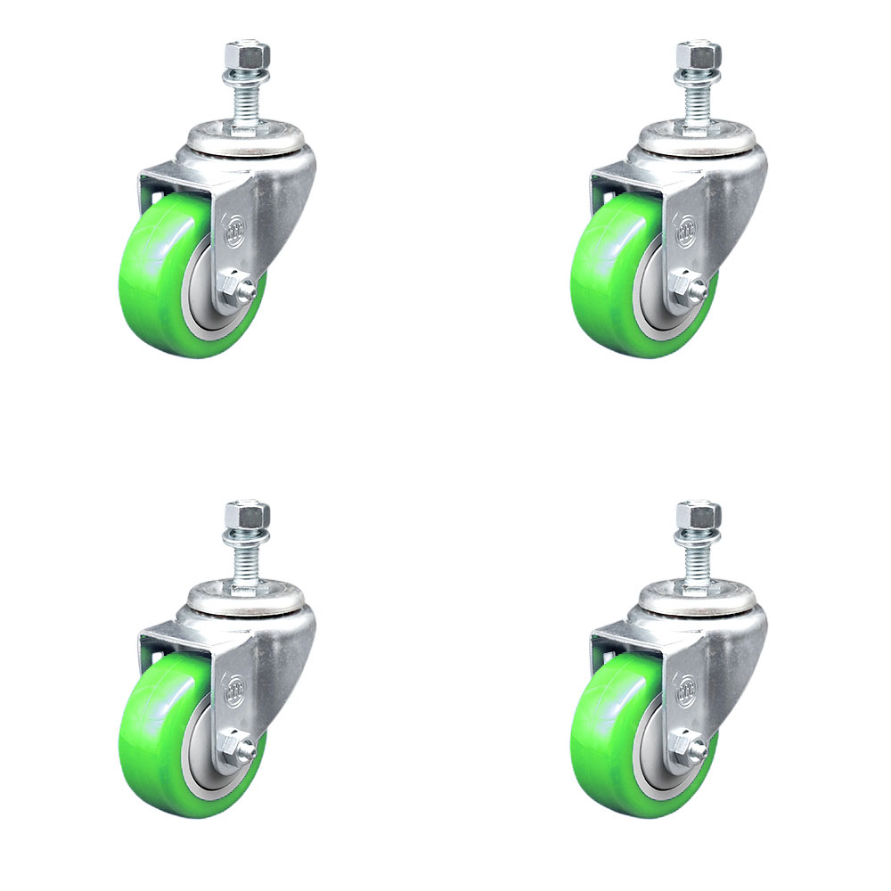 SCC-TS20S314-PPUB-GRN-121315-4 Polyurethane Swivel Threaded Stem Caster with 3 x 1.25 in. Green Wheels & 0.5 in. Stems - Set of 4