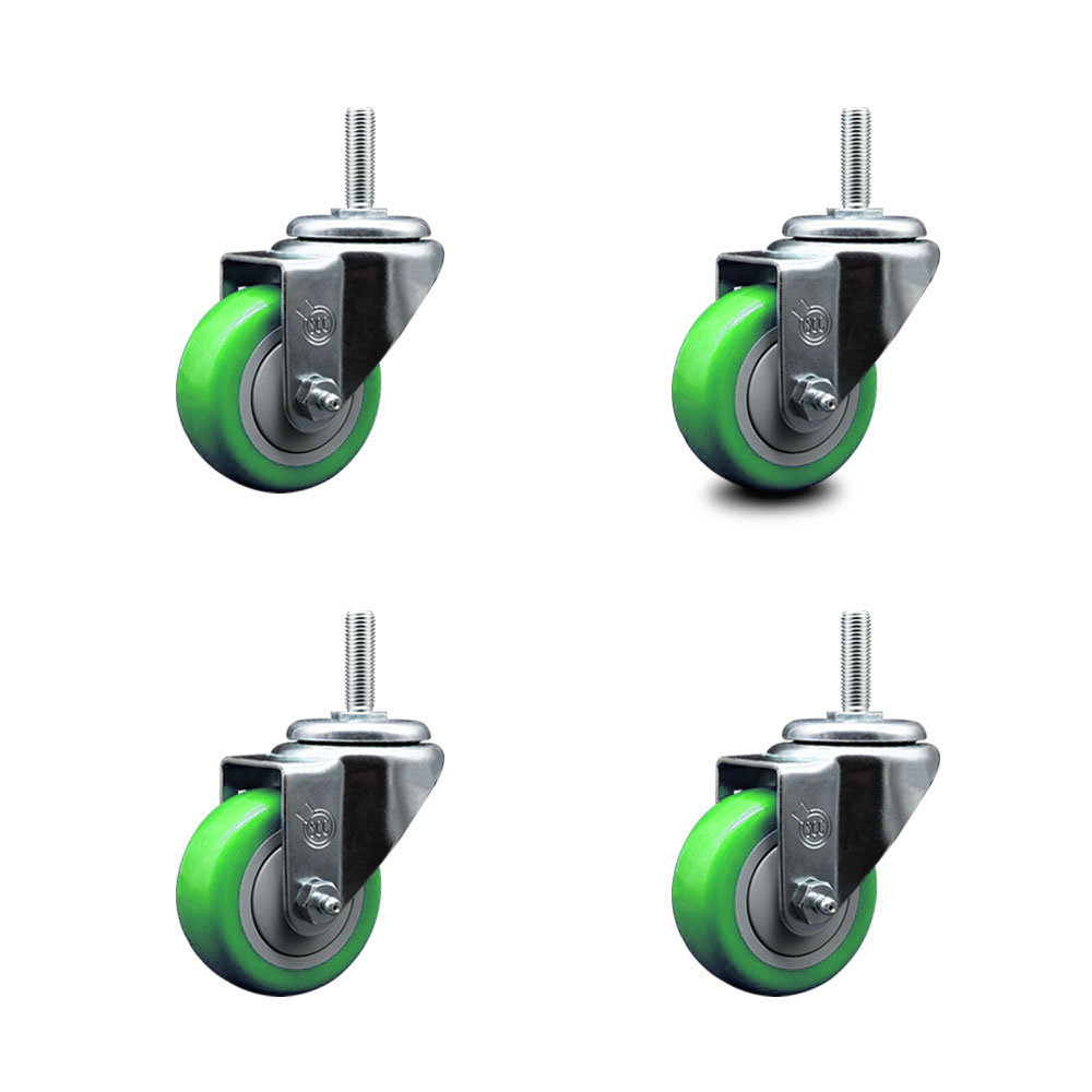 SCC-TS20S314-PPUB-GRN-58212-4 Polyurethane Swivel Threaded Stem Caster with 3 x 1.25 in. Green Wheels & 0.63 in. Stems - Set of 4