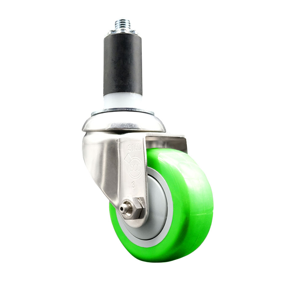 Polyurethane Swivel Stem Caster with 3.5 in. Green Caster Wheels, 1.25 in. Expanding Stem - 316 Stainless Steel Caster