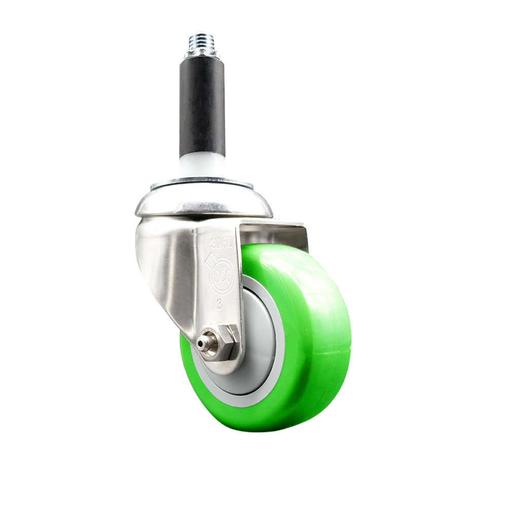 Polyurethane Swivel Stem Caster with 3.5 in. Green Caster Wheels, 0.87 in. Expanding Stem - 316 Stainless Steel Caster