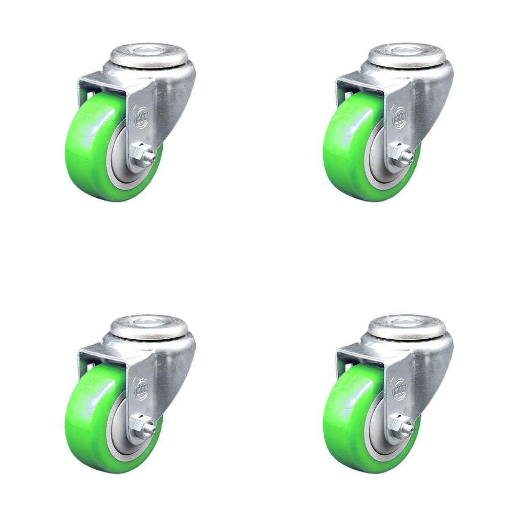 SCC-SSBH20S314-PPUB-GRN-4 Stainless Steel Polyurethane Swivel Bolt Hole Caster with 3 x 1.25 in. Green Wheels - Set of 4