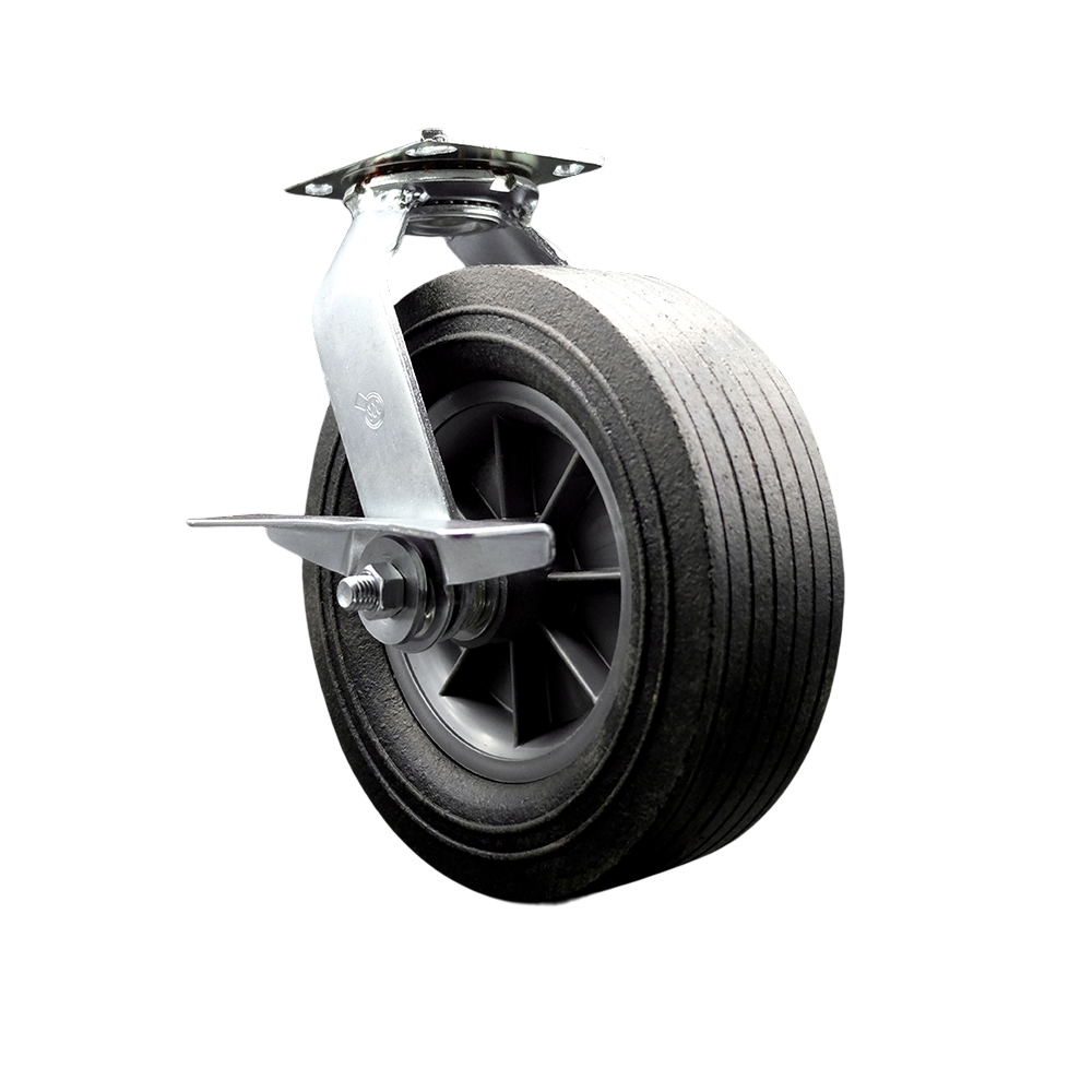 SCC-100S1030-SNB-SLB 10 in. Solid Rubber Wheel & Side Lock Brake Swivel Semi Pneumatic Caster, Black