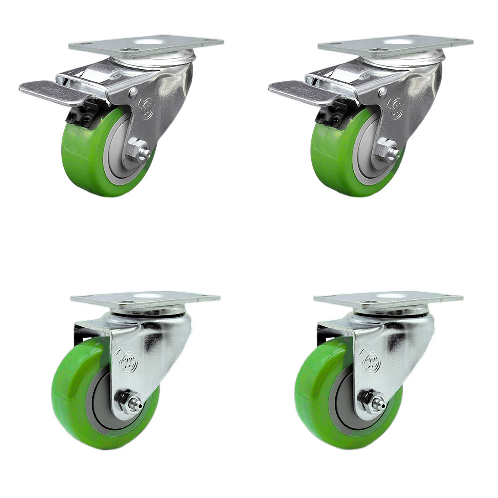 SCC-TTL20S314-PPUB-GRN-2-S-2 Polyurethane Swivel Top Plate Caster with 3 in. Green Wheels - Set of 4