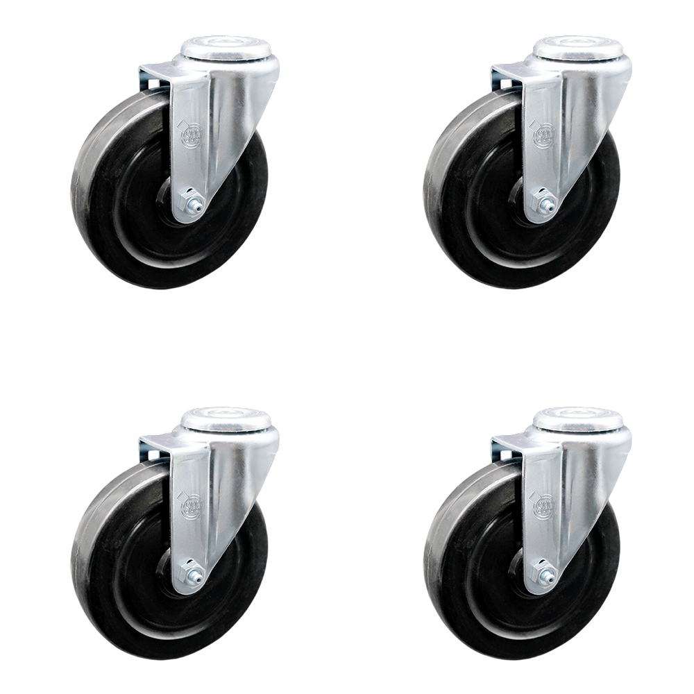SCC-BH20S514-HRS-4 Hard Rubber Swivel Bolt Hole Caster with 5 x 1.25 in. Black Wheels - Set of 4
