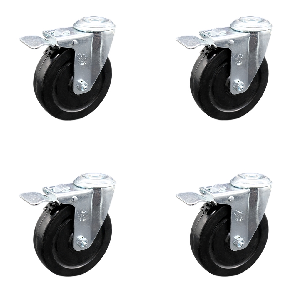 SCC-BHTTL20S514-HRS-4 Hard Rubber Swivel Bolt Hole Caster with 5 x 1.25 in. Black Wheels - Set of 4