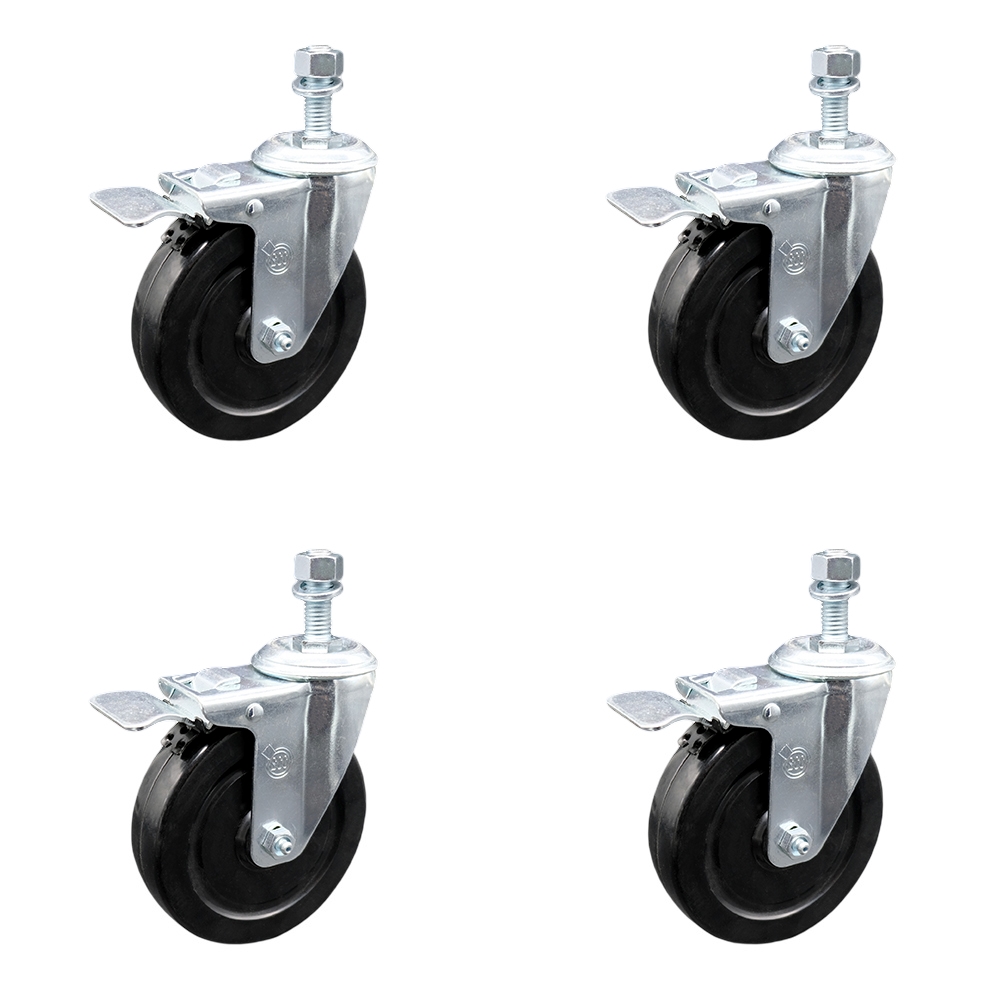 SCC-TSTTL20S514-HRS-121315-4 Hard Rubber Swivel Threaded Stem Caster with 5 x 1.25 in. Black Wheels & 0.5 in. Stems - Set of 4