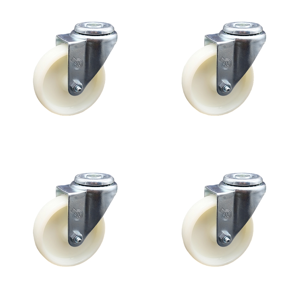 SCC-SSBH20S414-NYS-4 Stainless Steel Nylon Swivel Bolt Hole Caster with 4 x 1.25 in. White Wheels - Set of 4