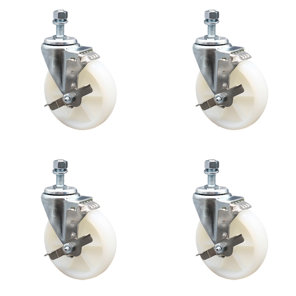 SCC-TS20S514-NYS-TLB-381615-4 Nylon Swivel Threaded Stem Caster with 5 x 1.25 in. White Wheels & 0.38 in. Stems - Set of 4