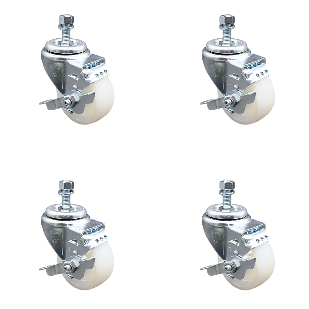 SCC-SSTS20S314-NYS-TLB-381615-4 Stainless Steel Nylon Swivel Threaded Stem Caster with 3 x 1.25 in. White Wheels & 0.38 in. Stems - Set of 4