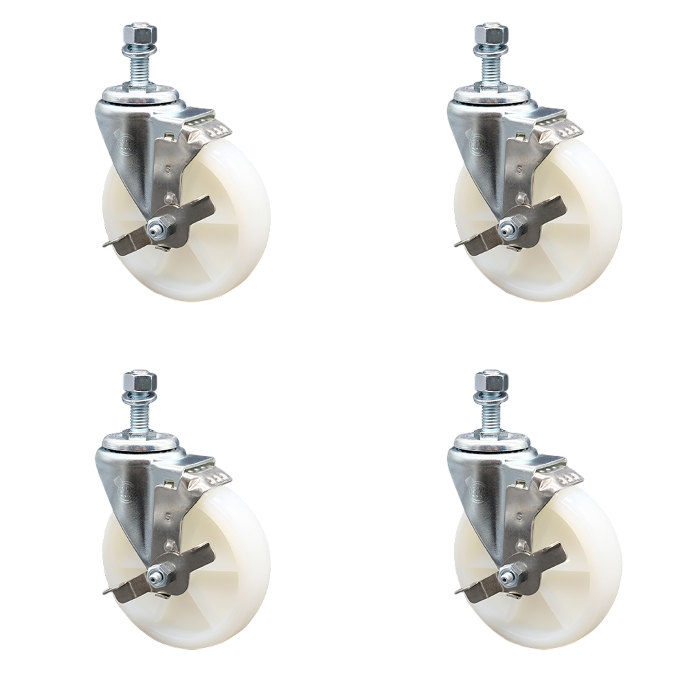 SCC-TS20S514-NYS-TLB-M1015-4 Nylon Swivel Threaded Stem Caster with 5 x 1.25 in. White Wheels & 10 mm Stems - Set of 4