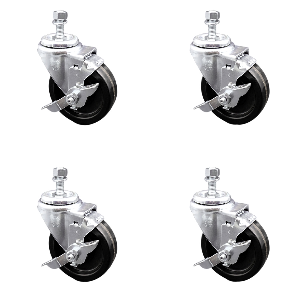 SCC-TS20S414-PHR-TLB-121315-4 Phenolic Swivel Threaded Stem Caster with Roller Bearing with 4 x 1.25 in. Black Wheels & 0.5 in. Stems - Set of 4