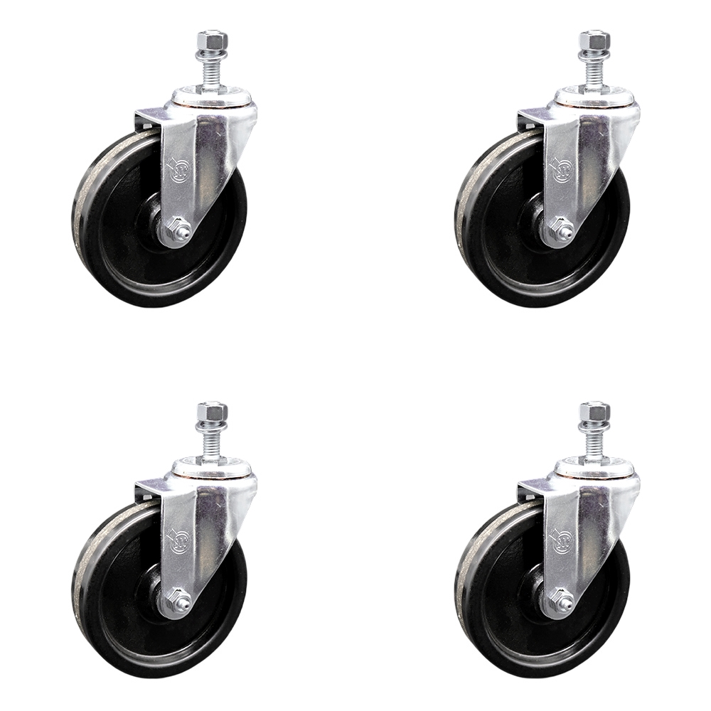 SCC-TS20S514-PHR-121315-4 Phenolic Swivel Threaded Stem Caster with Roller Bearing with 5 x 1.25 in. Black Wheels & 0.5 in. Stems - Set of 4