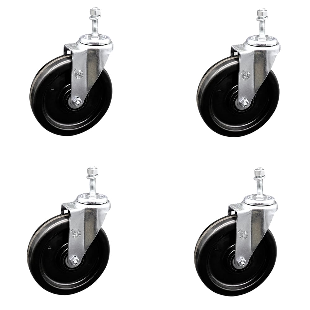 SCC-TS20S615-PHR-M1015-4 Phenolic Swivel Threaded Stem Caster with Roller Bearing with 6 x 1.5 in. Black Wheels & 10 mm Stems - Set of 4