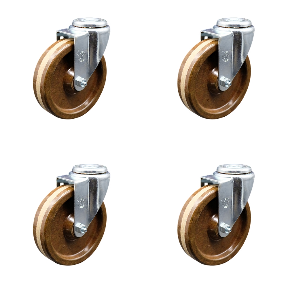 SCC-BH20S514-PHRHT-4 High Temperature Phenolic Swivel Bolt Hole Caster with Roller Bearing with 5 x 1.25 in. Brown Wheels - Set of 4