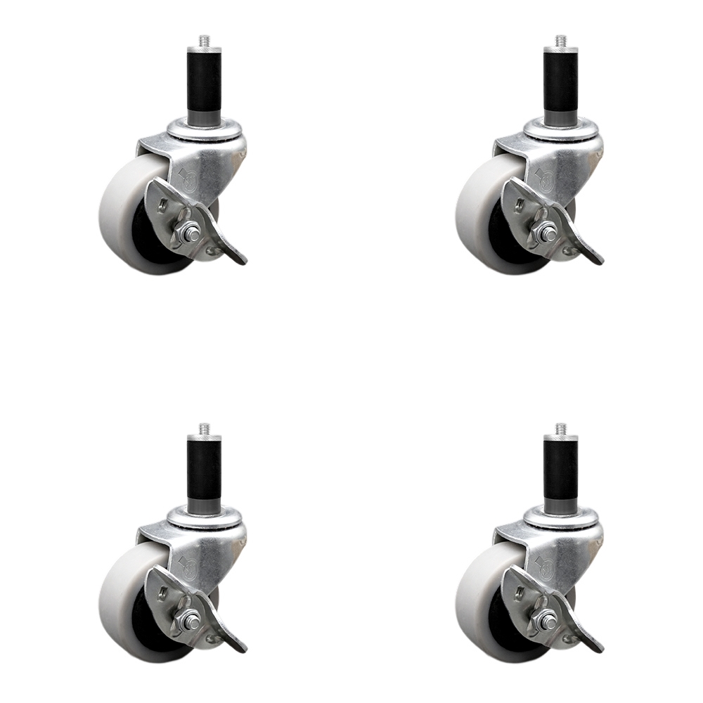 SCC-EX05S210-TPRS-SLB-114-4 2 in. Swivel Thermoplastic Rubber Caster Wheels & 1.25 in. Expanding Adapter Stem Caster & Brake - Set of 4