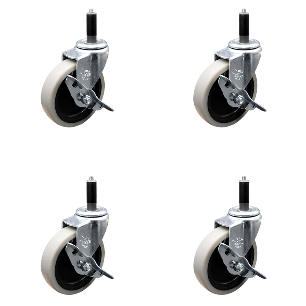 SCC-EX05S410-TPRS-SLB-1-4 4 in. Swivel Thermoplastic Rubber Caster Wheels & 1 in. Expanding Adapter Stem Casters & Brakes - Set of 4