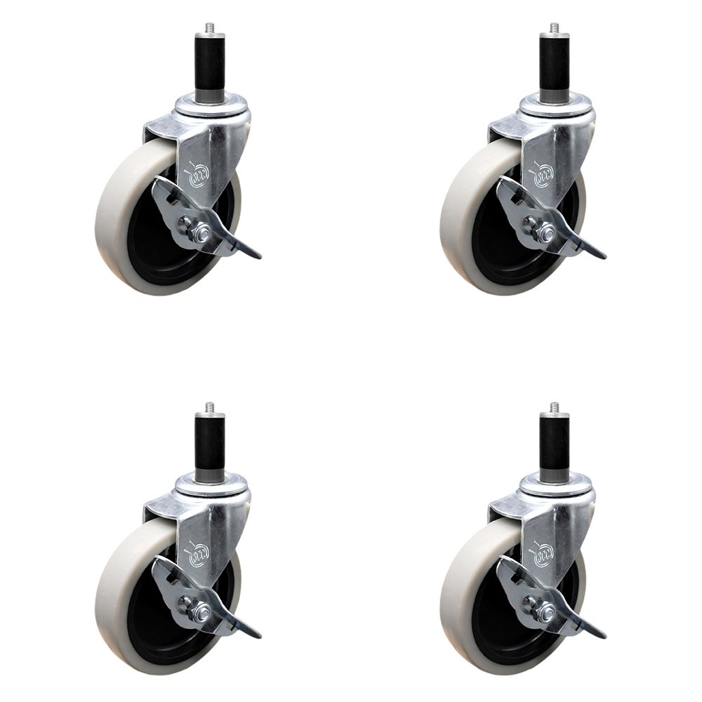 SCC-EX05S410-TPRS-SLB-114-4 4 in. Swivel Thermoplastic Rubber Caster Wheels & 1.25 in. Expanding Adapter Stem Casters & Brakes - Set of 4
