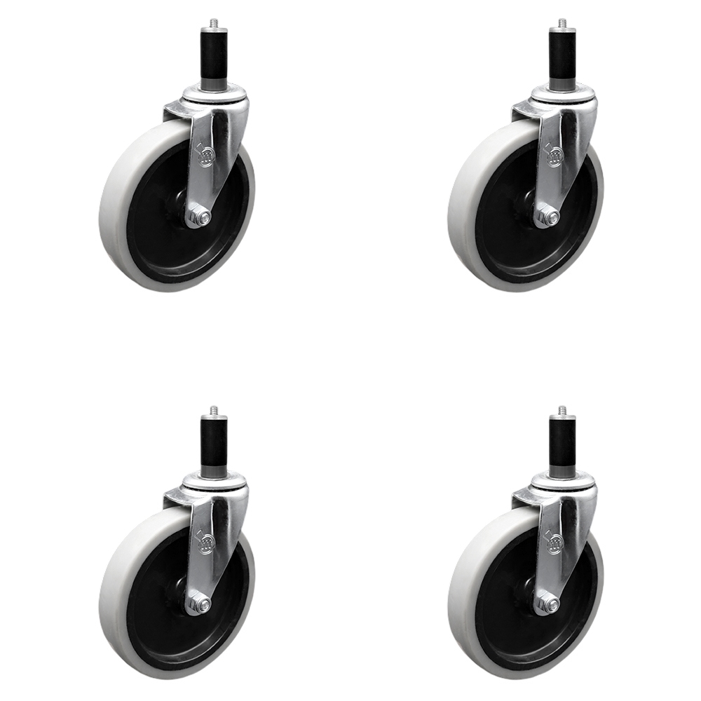 SCC-EX05S510-TPRS-114-4 5 in. Swivel Thermoplastic Rubber Caster Wheels & 1.25 in. Expanding Adapter Stem Casters - Set of 4